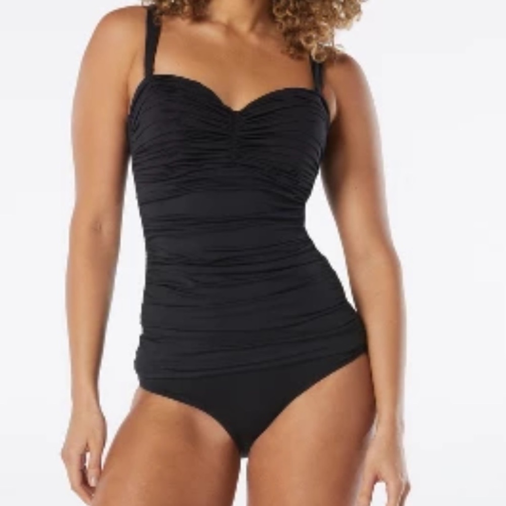 Coco Reef Black Ruched Sweetheart One-Piece Swimsuit